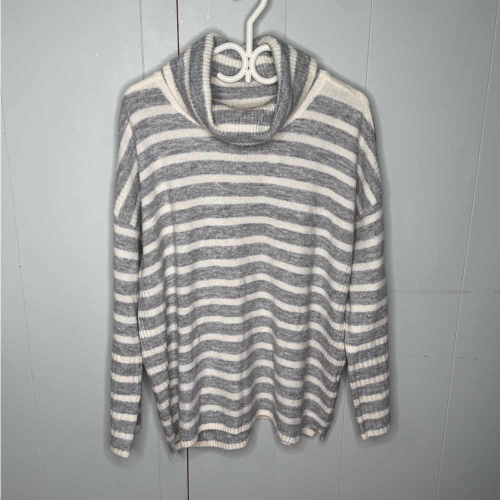 NWT ! LOFT Chunky Oversized Cozy Gray Stripe Cowl Neck Sweater Women's XL